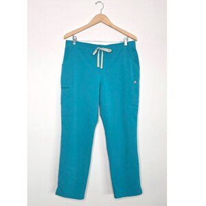 FIGS Yola Skinny Scrub Pants Large Teal Blue 11-Pocket Yoga Waist Straight Leg